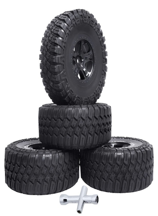 Hobbyfire Height 4.72 inches (120mm) 1/10 Short Course Truck Tires and Wheel Rims 12mm Hex with Foam Inserts for for All Terrain, Set of 4 (Style B) - Image 1